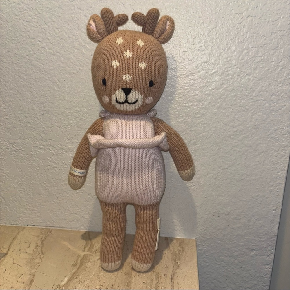 Cuddle + Kind 14" Reindeer Violet the Fawn Plush Brown Pink Hand Made In Peru